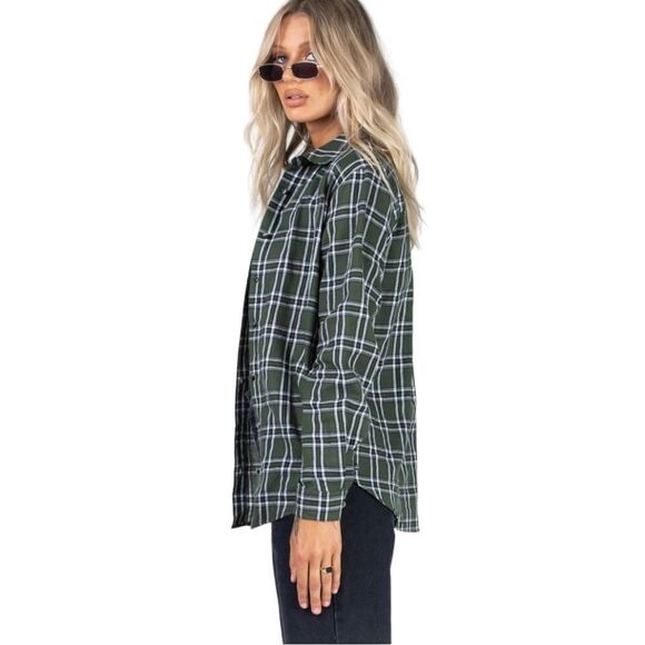 Princess Polly Exclusive Nora Shirt Plaid Forest Green Ladies Size US Size 2 - Picture 6 of 9